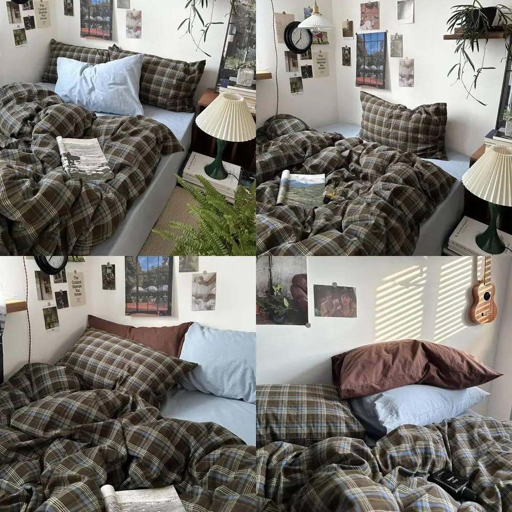 

Винтажный комплект пододеяльников в клетку буйвола, полный размер — постельное белье из 3 предметов из стираного хлопка с сетчатым узором, мягкий дышащий винтажный стиль