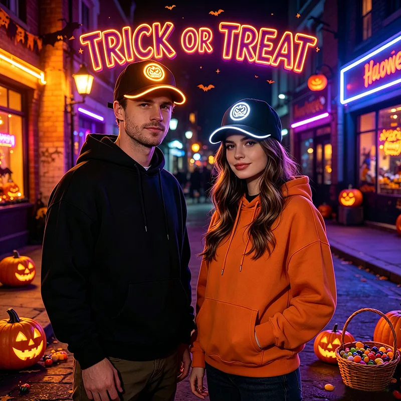 Funny Light up Pumpkin Pattern Baseball Hat Glow in the Dark Trick or Treat Accessories Men Women Luminous Baseball Cap Headwear