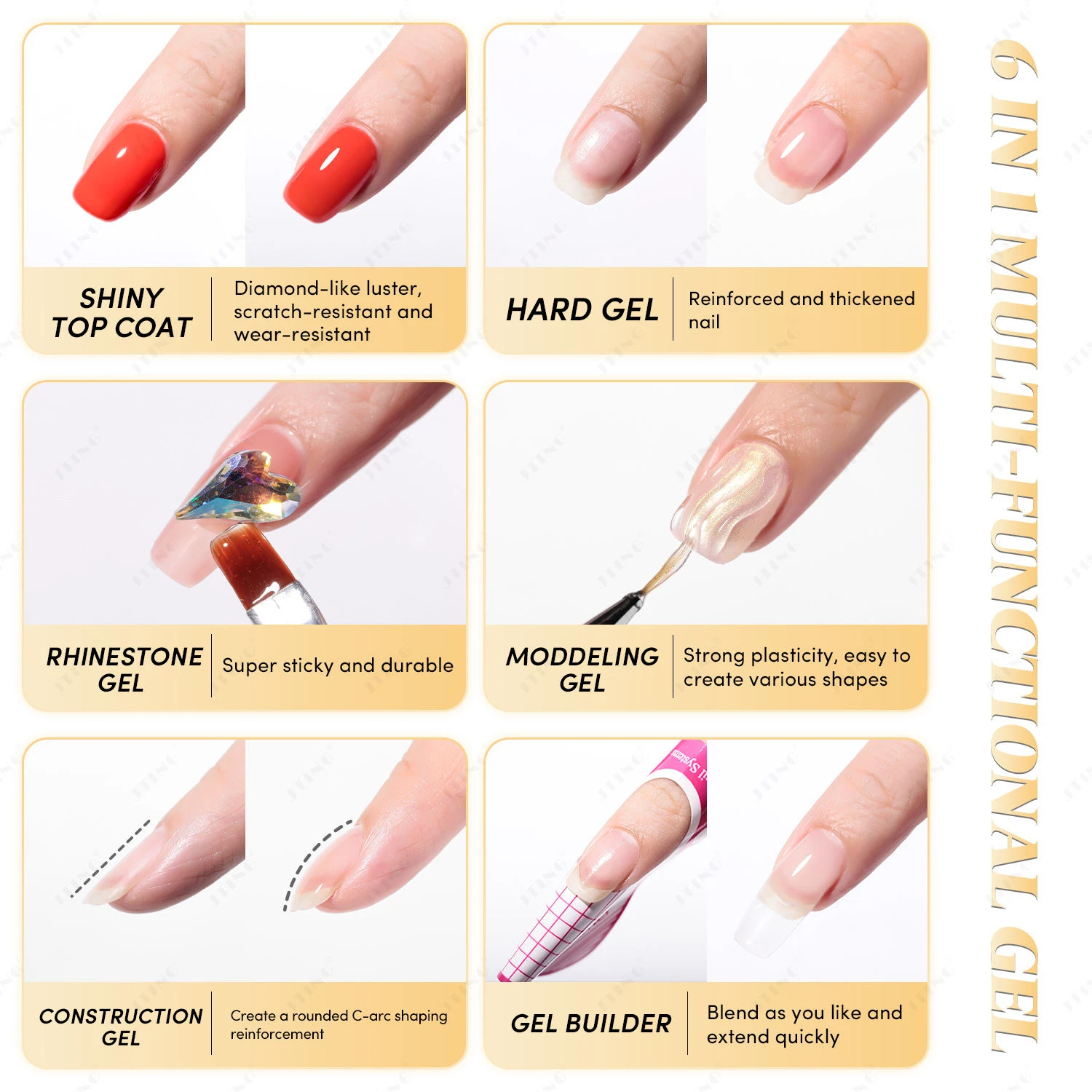 JTING 1 قطعة 15 مللي متعددة الوظائف 6in1 جل لامعة معطف فوقي صلب تأثير مختلف البناء هلام منشئ النمذجة التسوية هلام #2