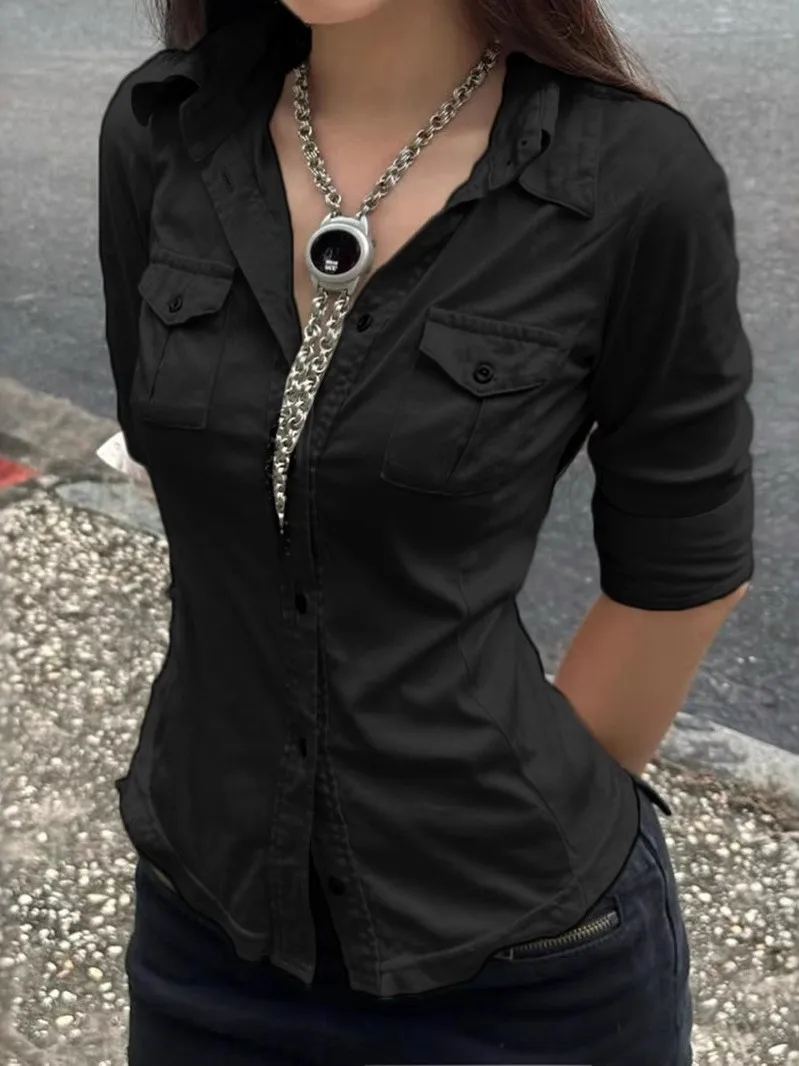 Top informal largo adelgazante para mujer, ropa de trabajo con línea de cintura destacada, tela fina, Material PU no deformable