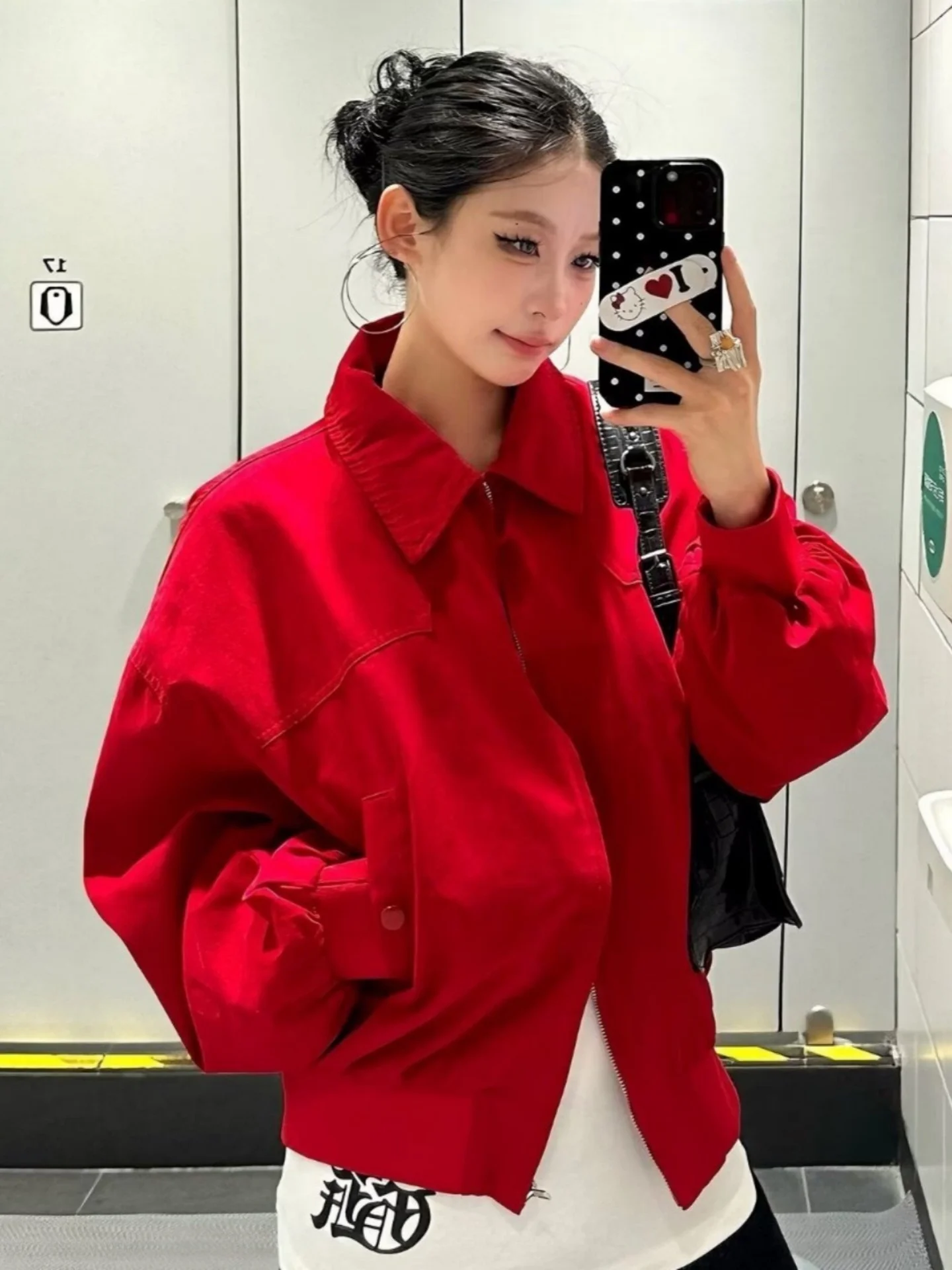 

Red Workwear Jaet Vintage Turn-down Collar Men's Women's Spring Flight Jaet Luy Year Chinese Zodiac ex Outerwear