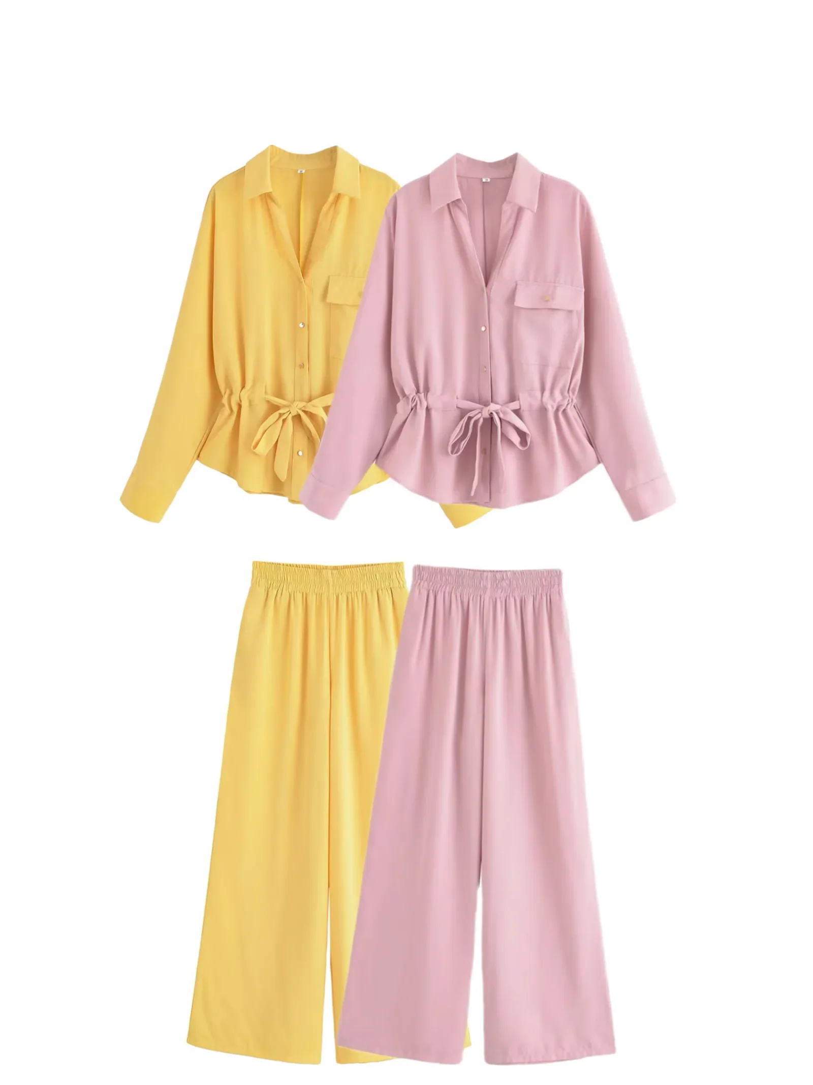 Women's high waist wide leg pants suit casual long sleeve lace button shirt suit summer daily commuting street wear new style