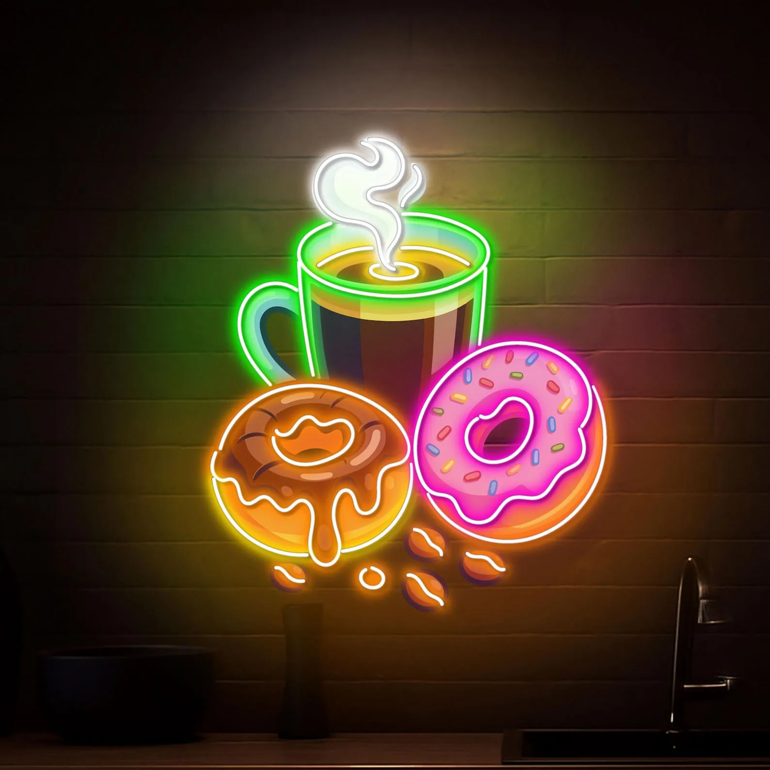 Letrero de Neón de Café y Donuts de Tamaño Grande, Decoración de Pastelería, Letrero de Café, Letrero de Neón de Donuts, Letrero de Apertura Comercial, Regalo para Panadero/Gustador de Comida