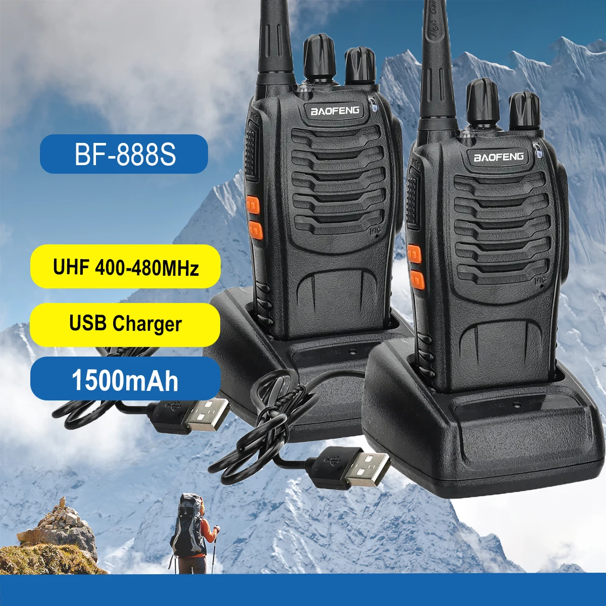 5W Baofeng BF-888S Walkie Talkie USB Plug Dual Band Portable Two Way Radio Long Range Standby UHF:400-470MHz 16CH 1Pc/2Pcs