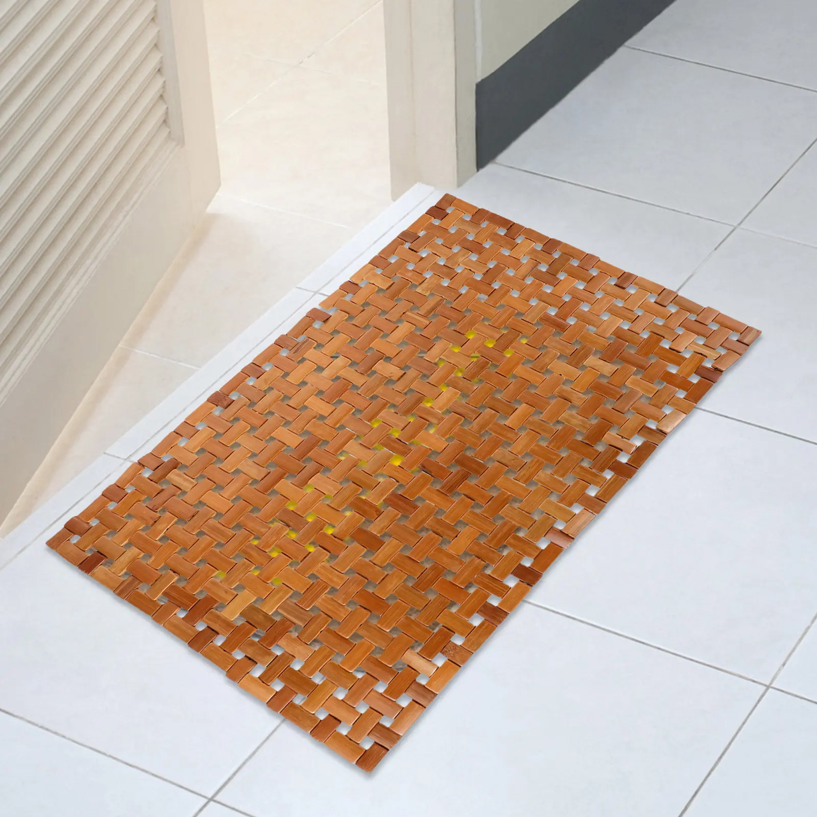 

Wooden Bath Mat Bamboo Shower Floor Non Slip for Bathroom Sauna Foldable Easy Storage Elegant Style Bathroom Shower Mat