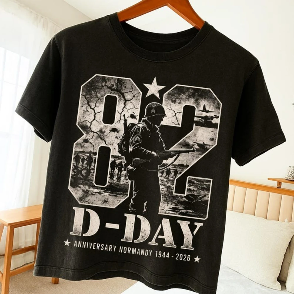 D-DAY 1944 2026 Tshirt 82nd Anniversary Normandy T-shirt Veteran Gift Shirt Memorial Day Memorial Clothing Men Cotton Tops