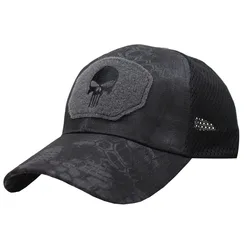 2024 New Summer Camouflage Skull Baseball Mesh Cap Adjustable Airsoft Outdoor Tactical Hiking Casquette Hats For Men Women