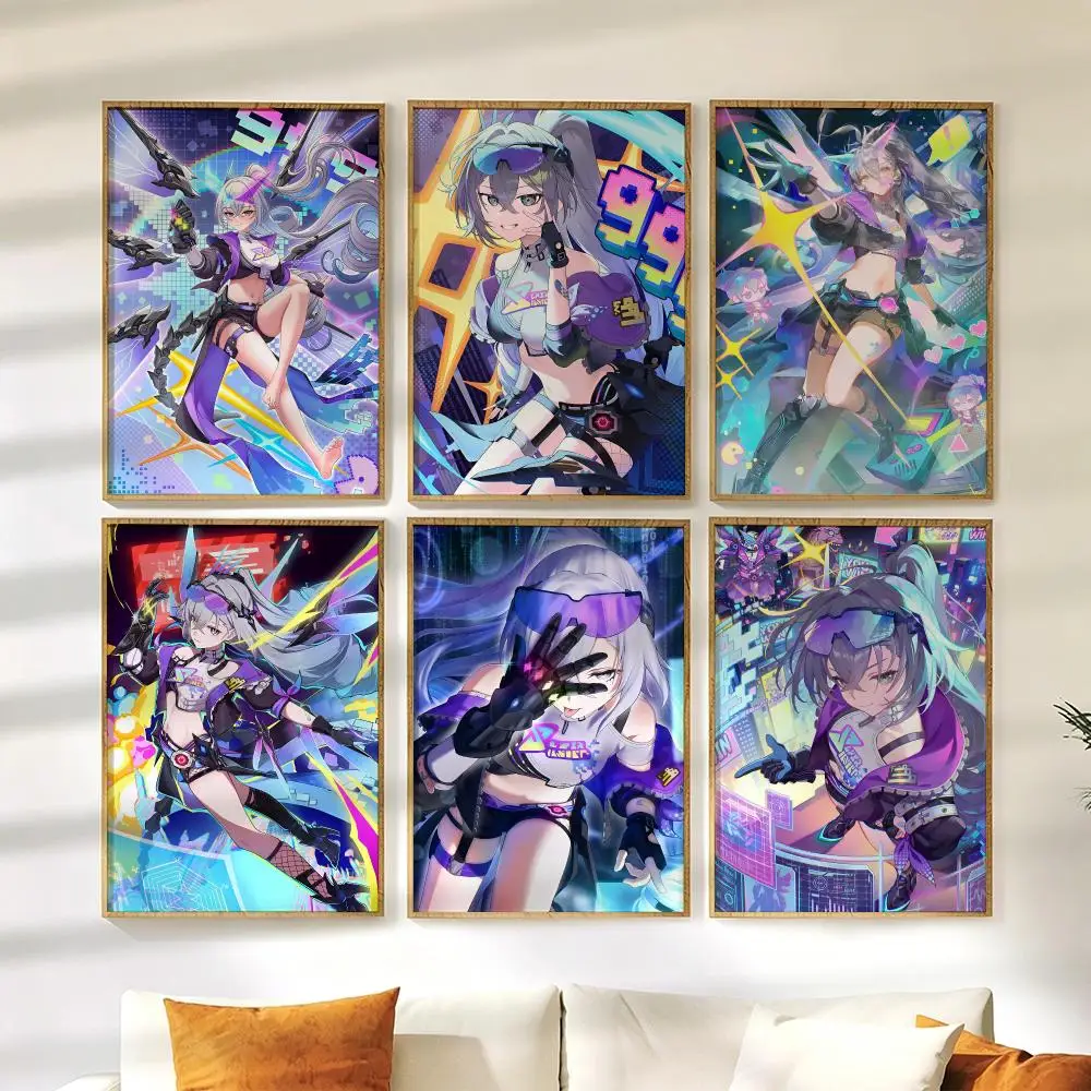 Silver Wolf Honkai Star Rail Poster Wall Stickers HD Painting Self Adhesive Art Decals for Bedroom Living Room Home Decor
