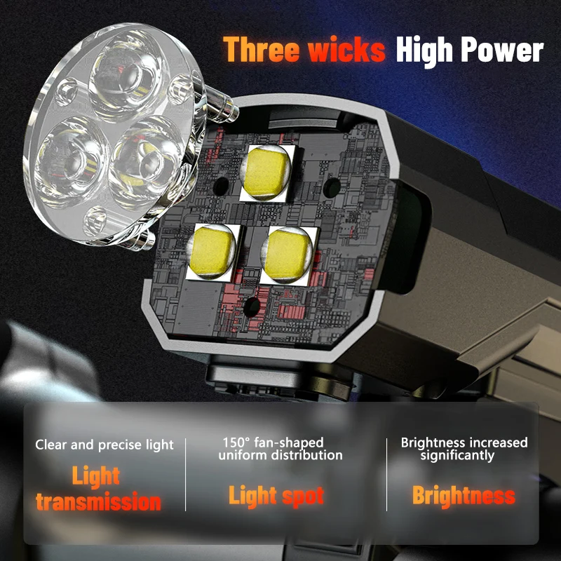 3 LED Bicycle Front Light Type-C Rechargeable Bike Flashlight Easy to Install 3 Gear Dimmable Bike Headlight Cycling Accessories