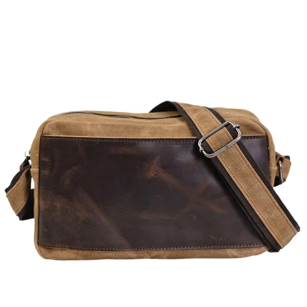 حقيبة كتف قماشية شمعية للرجال ، طبقة رأس موصولة ، جلد بقر عتيق ، حقيبة كروس بودي لباد ، أفقية وغير رسمية ، أنيقة وغير رسمية