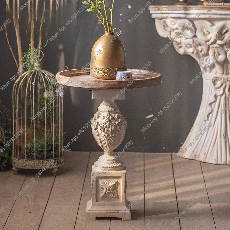 Xx French Light Luxury Carved Solid Wood Small Coffee Table, Wedding Decoration Retro Round Table To Make Old Style Sofa Edge Ta