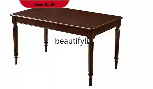 z183 Retro style dining table all solid wood French medieval solid wood, household dining table 1.38 meters log table and chairs