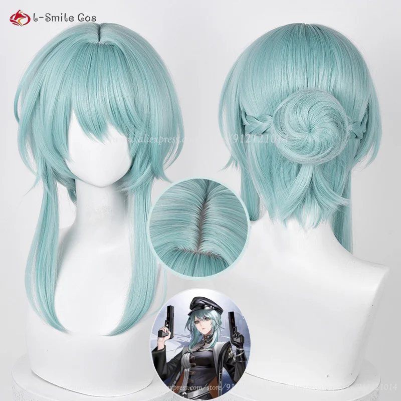 Game  Nightingale Cosplay Wig 45cm Short Cyan Wig Heat Resistant Synthetic Wigs Halloween Women Wigs + Wig Cap