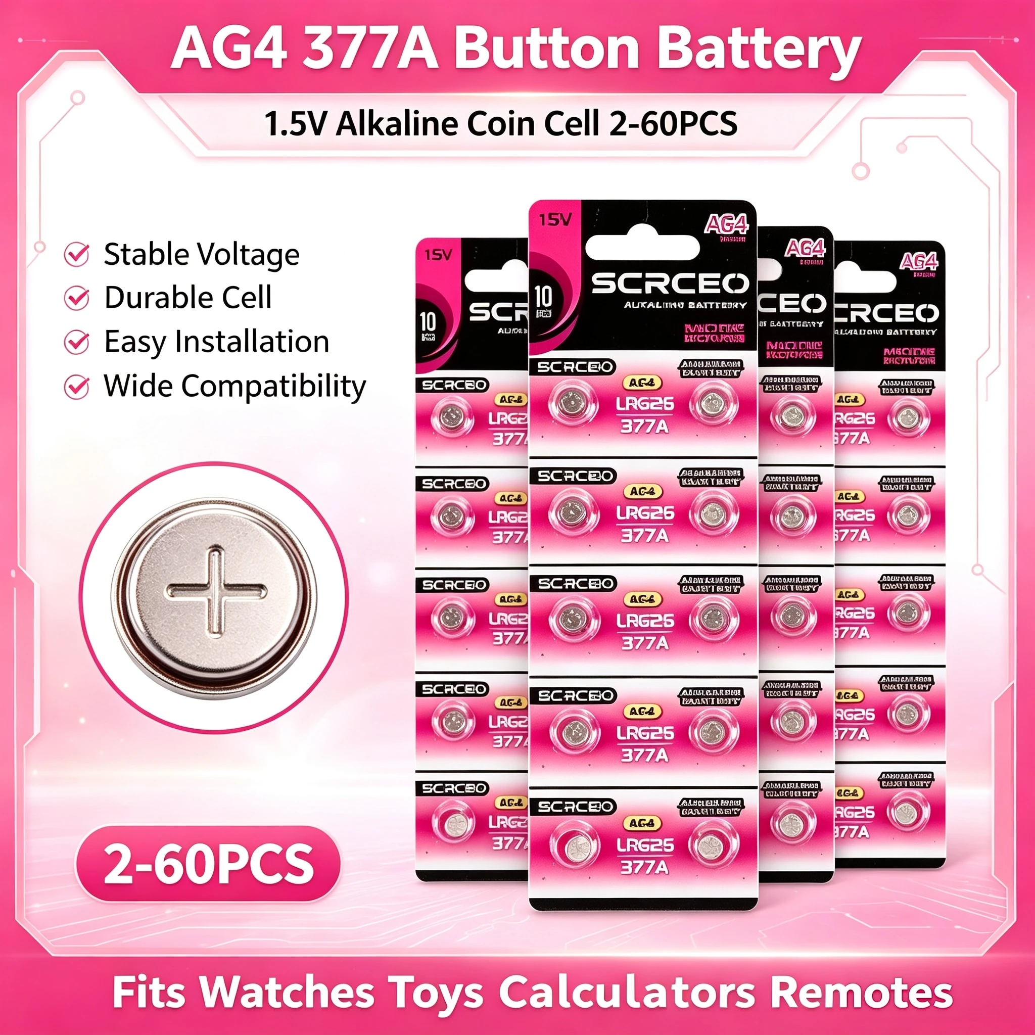 AG4 LR626 Button Battery 1.55V 377 Watch Alkaline Battery SR626SW 377A CX66W Cell Coin  Battery For Watch Toys Clock 2-60PCS