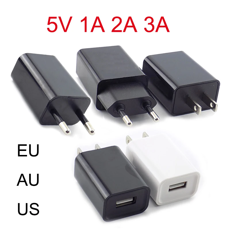 5V 1/2/3A Travel USB Adapter Phone Charger Power Supply Adapter Wall Desktop Charging Power Bank EU/US/AU Plug black white R23