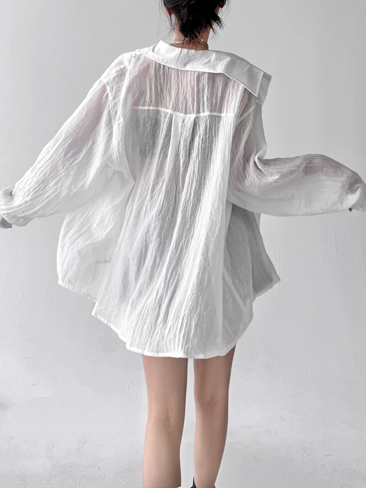 เสื้อคลุมกันแดดผู้หญิง แขนยาว ทรงหลวม สไตล์ลำลอง สำหรับฤดูร้อน สีขาว ผ้าผสมโพลีเอสเตอร์และคอตตอน เหมาะสำหรับใส่เดินทางหรือทำงาน