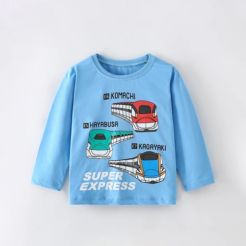 New Boys' T-shirt Long Sleeved Cotton Spring And Autumn Train Pattern Cartoon Baby Children's Top Round Neck