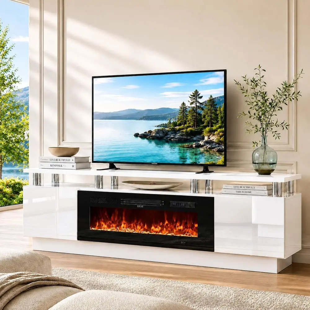 70" TV Stand & Entertainment Center, Media ole with Storage Shelves, its TVs up to 80", ern Living Room urniture, 36" Electric i