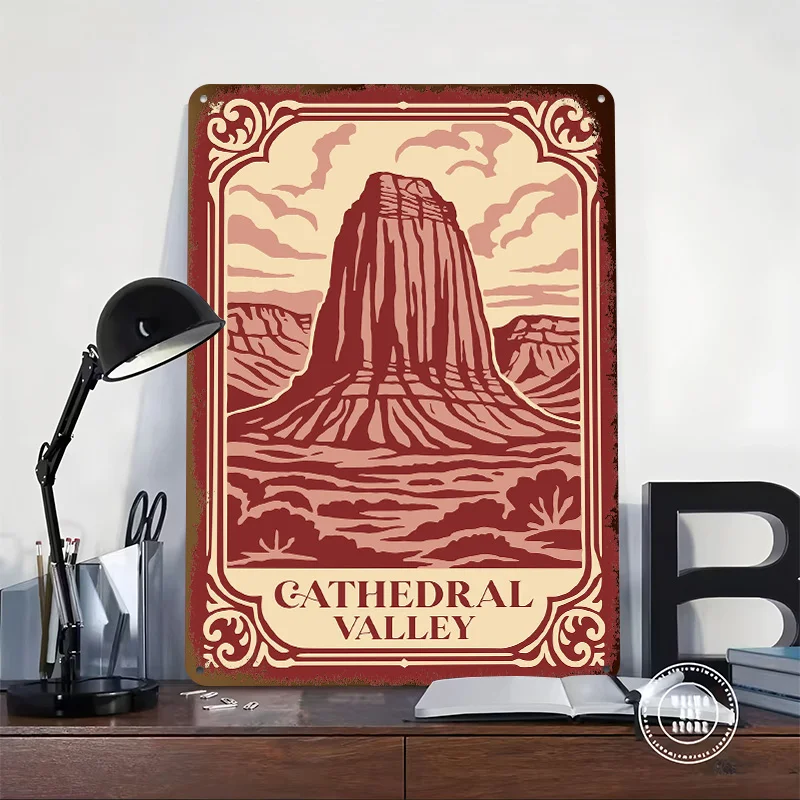 Cathedral Valley Vintage Tinplate Poster Customized Wall Art Vintage Metal Signs Retro Plates for Decoration Room Office Decor