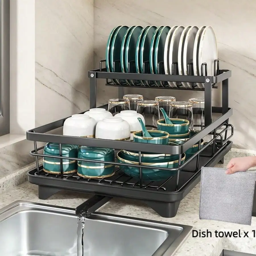 

Dish Drying Rack, Extendable Dish Rack For Kitchen Countertop, Double Tier No Design, Stainless Steel Dish Drainer