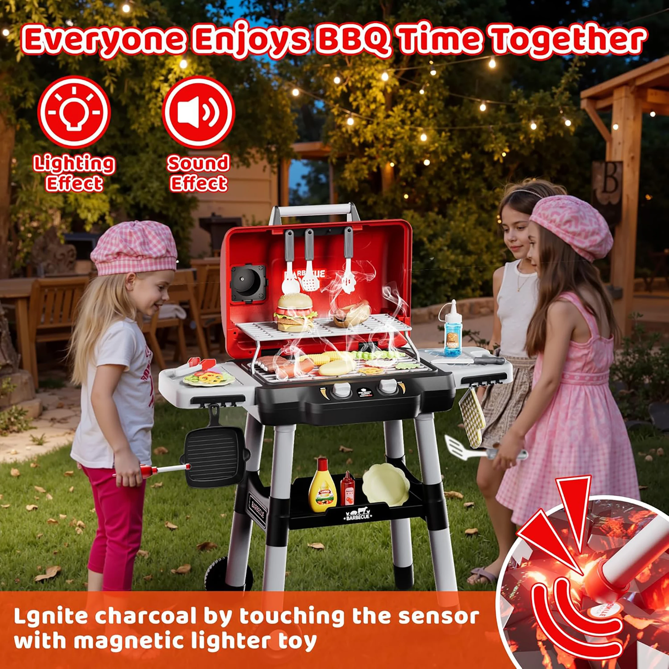 

Cooking Kitchen Toy Set BBQ Grill Little Chef Play Kids Grill Playset Interactive BBQ Toy