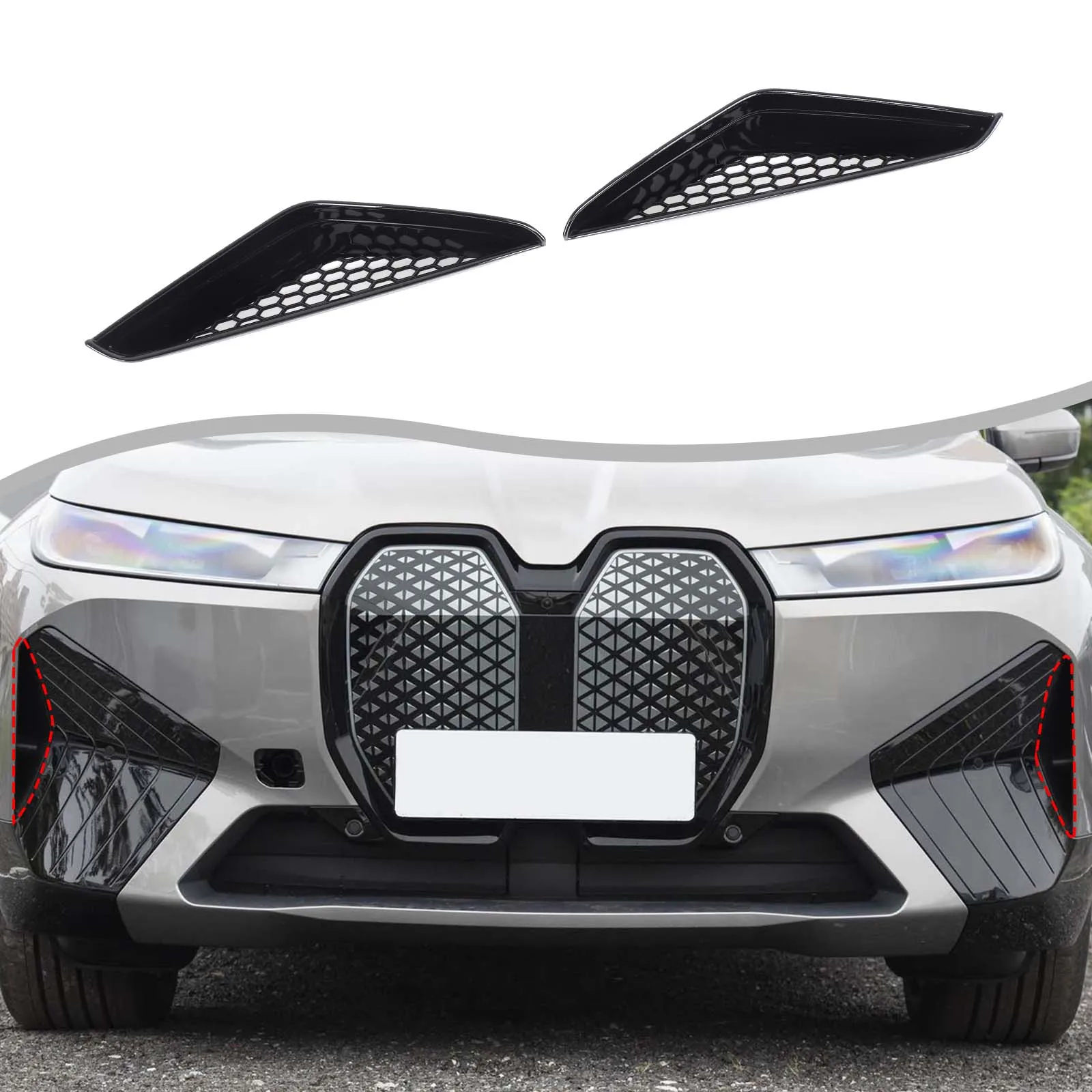 

2 шт. ABS черный для BMW ix 2022-2024 автомобильный передний бампер боковая вентиляционная решетка декоративная рамка наклейка аксессуары для защиты экстерьера