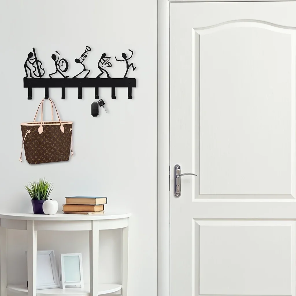 Metal Symphony Orchestra Key Holder Hooks Organizer Rack,11.81 Inches Key Holder For Wall,Hook for Wall, Iron Art, Coat Hanger