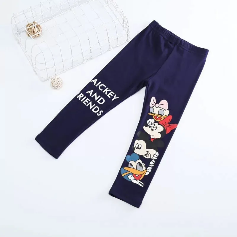 Spring Autumn Girls Leggings Cartoon Print Versatile Pants Outer Wear Kids Solid Color Casual Fashion Tight Trousers 80-130CM