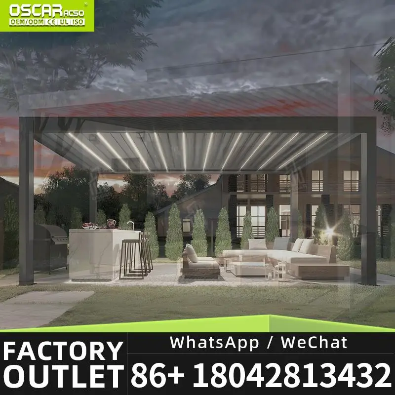 Outdoor Motorized Opening Roof Pergola 3x4 Meter Covers Designs With Fencing for Garden Patio Backyard pergola view 3