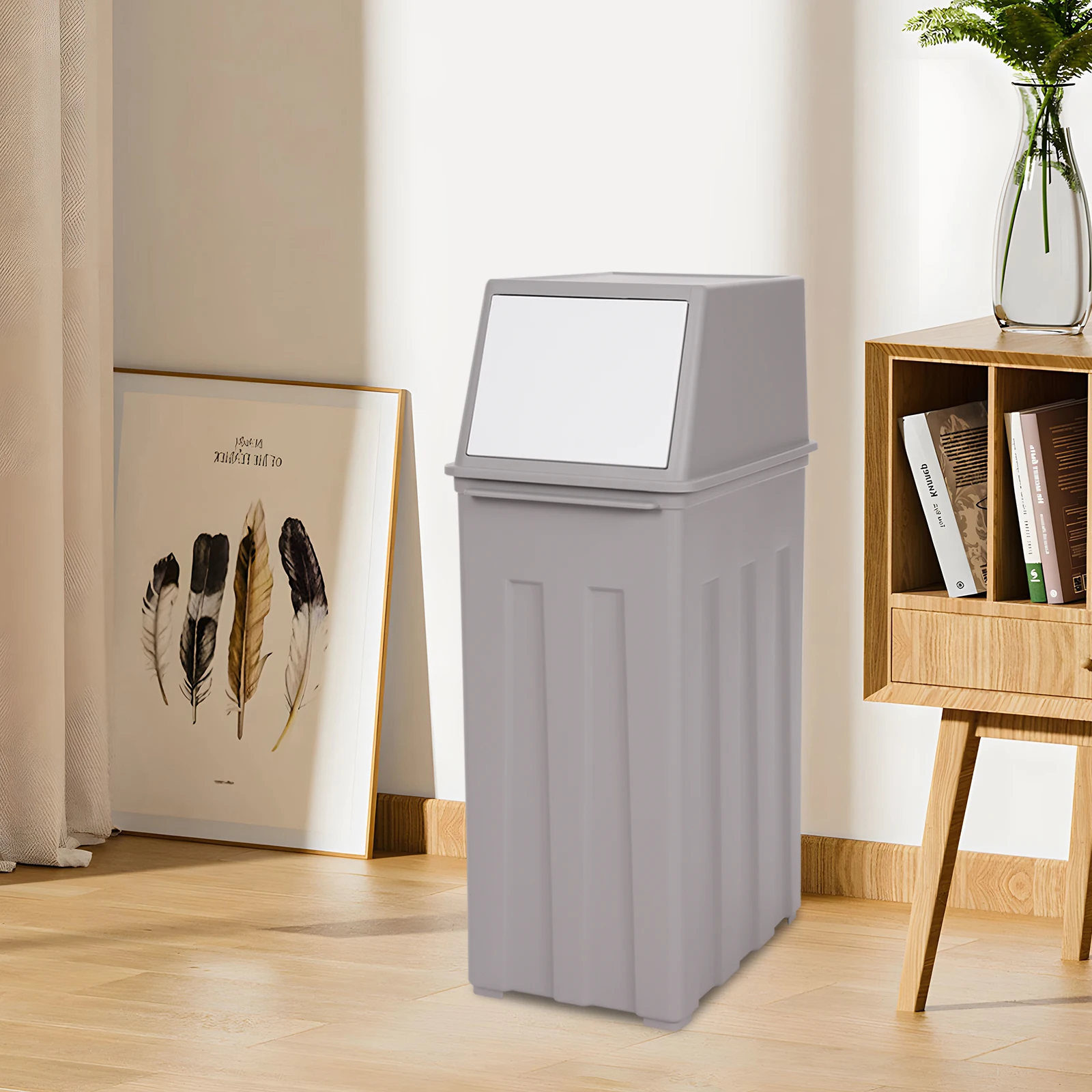 

8 Gallon Modern Grey Slim Tall Narrow Trash Can with Lid, 30L Large Capacity Kitchen Wastebin for Home & Office, PP Waste Bin