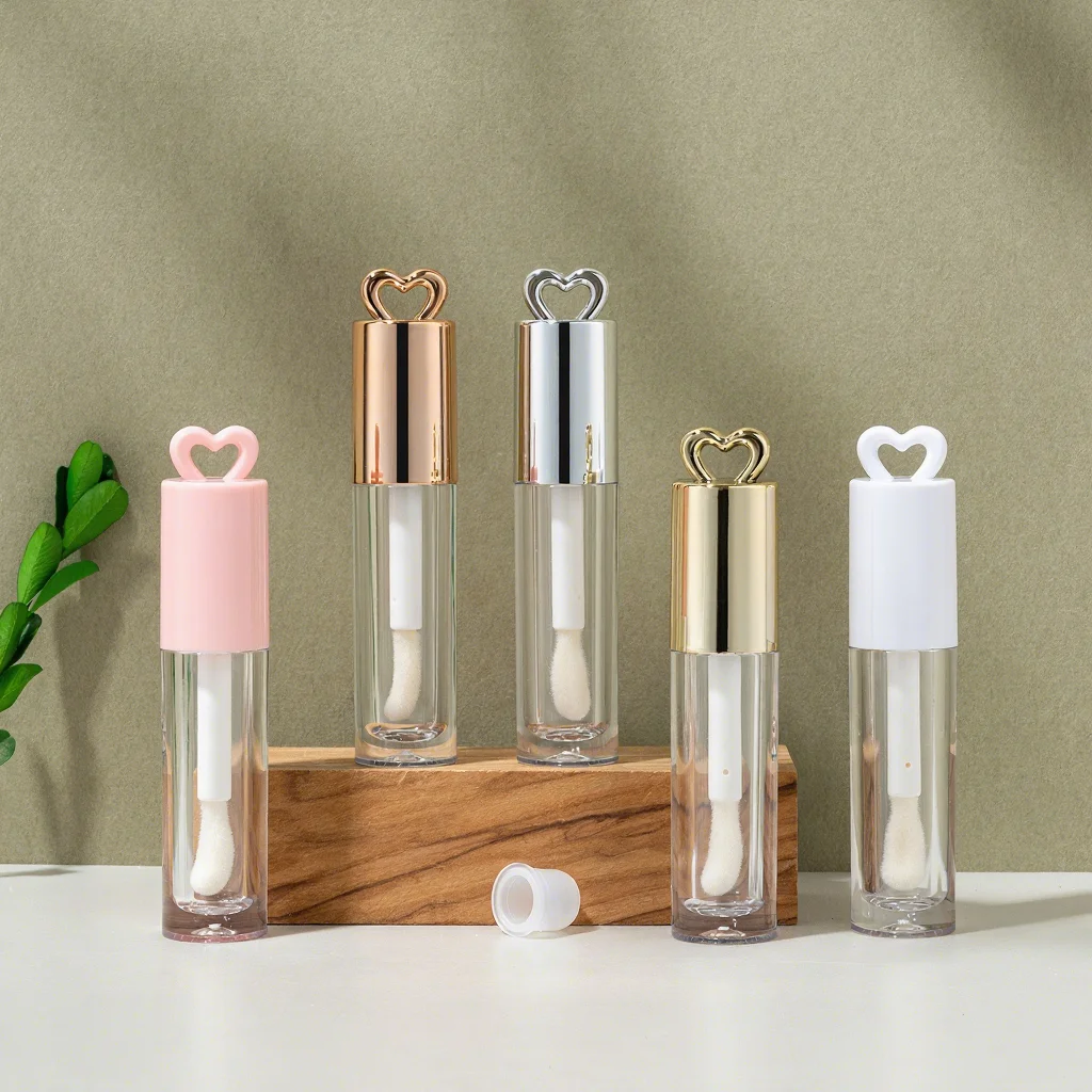 Neue 4,5ml Rosa-Gold-Silber Herzförmige Deckel Leere Lipgloss-Tuben Reise-Lippentönungsflasche Balsam-Behälter Individuell Anpassbar