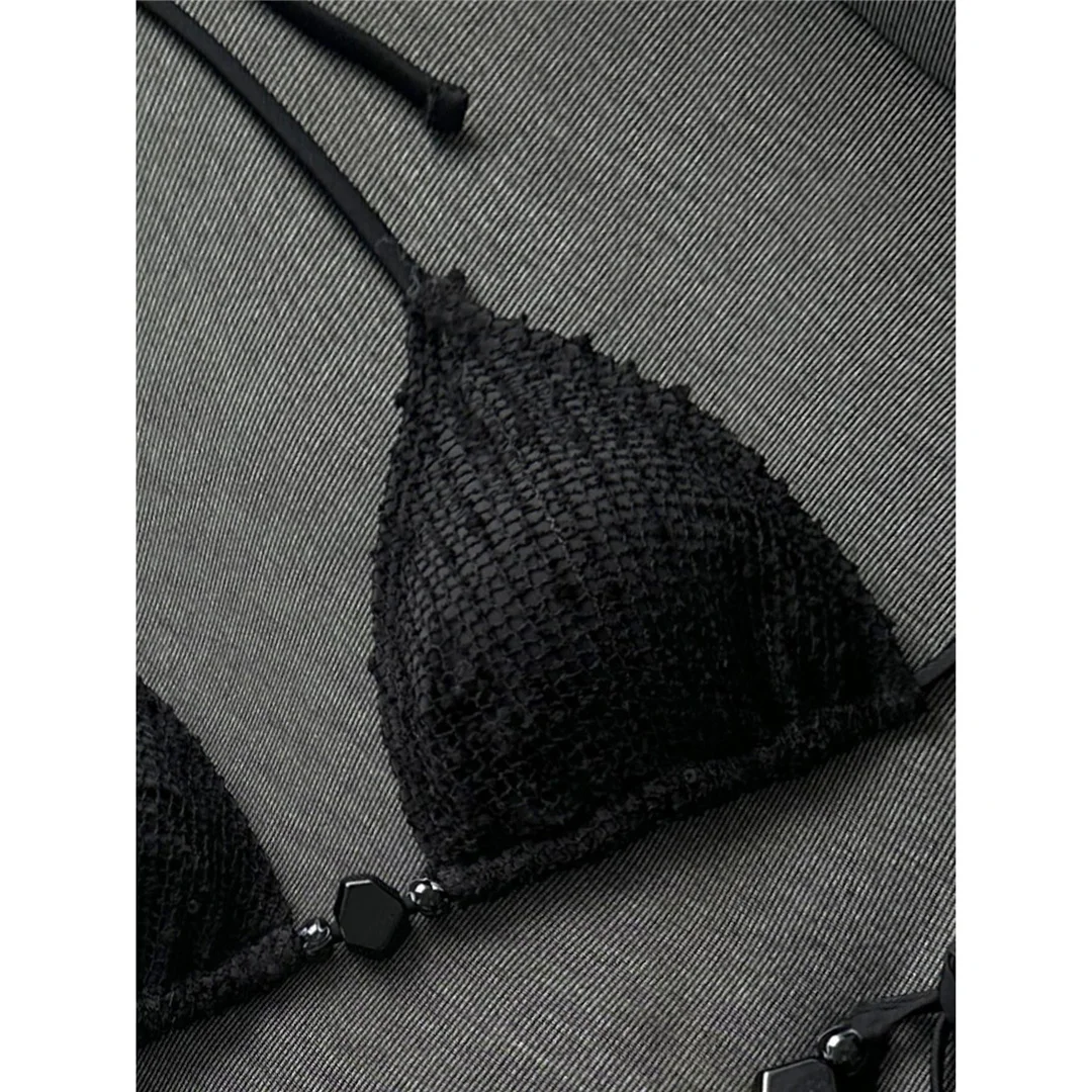 Halter-Netz-Bikini, Damen-Badebekleidung, zweiteiliger Bikini, hoch geschnittene Beine, gepolsterter Badeanzug, Badeanzug, Schwimmbekleidung V8339 – Detail 12