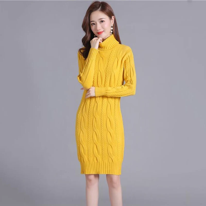 Turtleneck Twist Sweater Black Dress Women Casual Fall Winter Warm Blue  Knitted Bottomed Dresses Oversized Elegant Vestido Midi - AliExpress  200000345