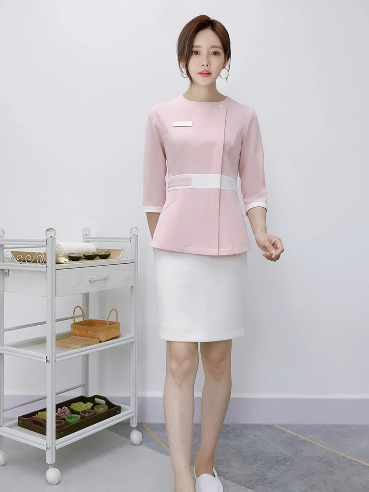 

Elegant Caregiver Outfit Women's New Style Postpartum Recovery Suite Beauty Therapist Work Uniform Short Sleeve A-Line Skirt