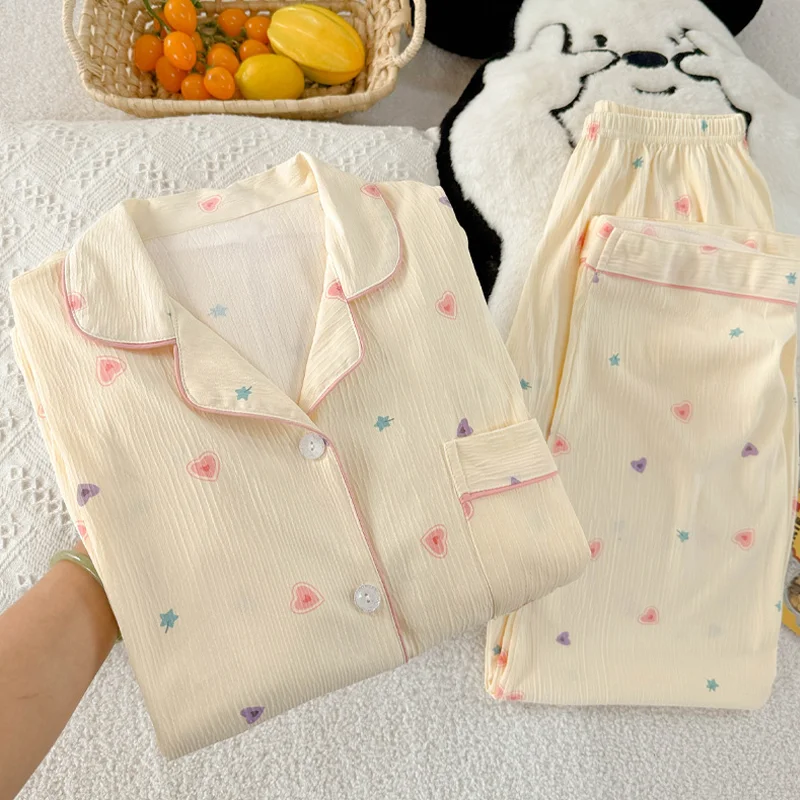 المرأة الربيع/الخريف وصول جديد طويلة الأكمام خفيفة الوزن الأكثر مبيعا القلب طباعة طالب ملابس خاصة غير رسمية مجموعة ملابس منزلية