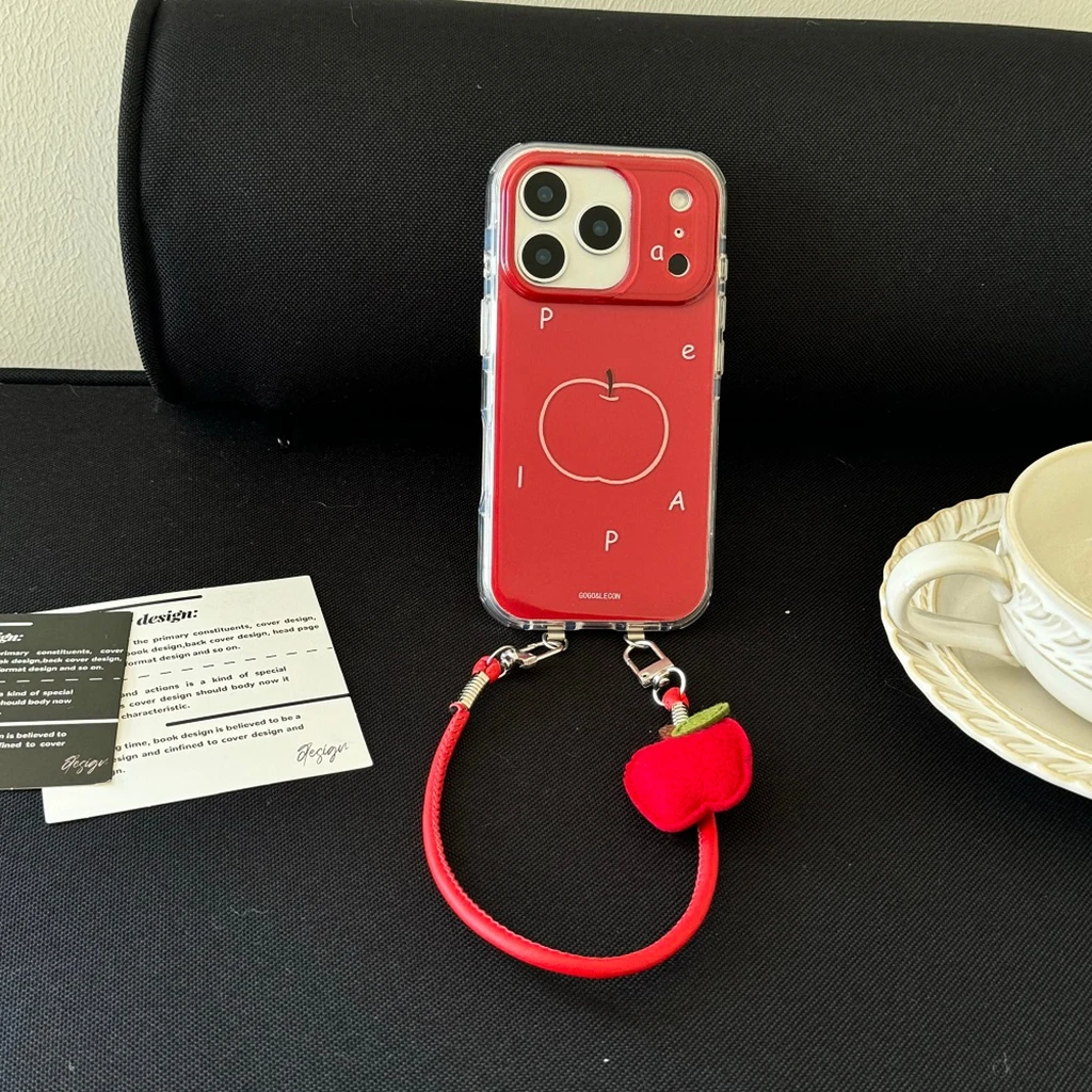 Funda protectora para teléfono Apple con cordón colgante, línea roja minimalista, a prueba de golpes, para iPhone 17 16 15 14 Pro Max