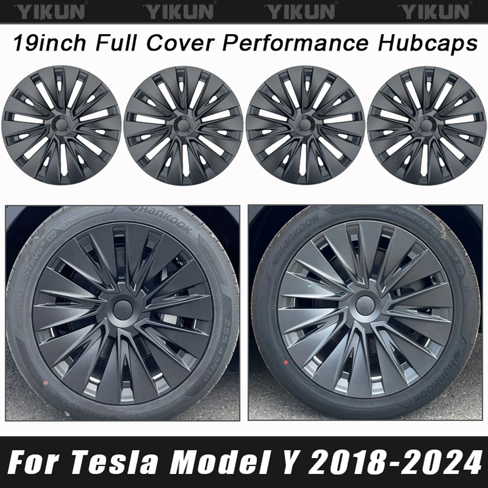 4 قطعة غطاء عجلة الأداء 19 بوصة ل تسلا نموذج Y 2024 غطاء محور استبدال أغطية محور السيارات غطاء حافة كاملة اكسسوارات السيارات