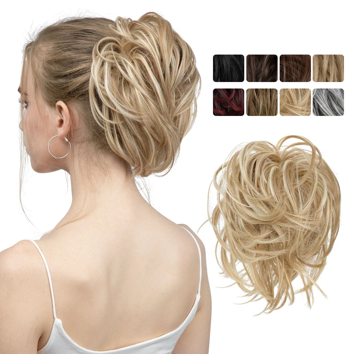 Jednoczęściowy duży natychmiastowy syntetyczny Updo kawałki włosów roztrzepany elastyczny kok Chignon ładny brązowy Srunchie krótki kucyk bez wysiłku