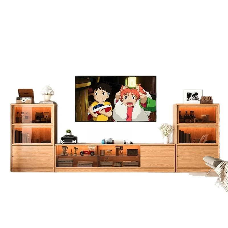 Solid wood TV cabinet, living room home modern simple small apartment floor cabinet, floor tipping bucket side cabinet