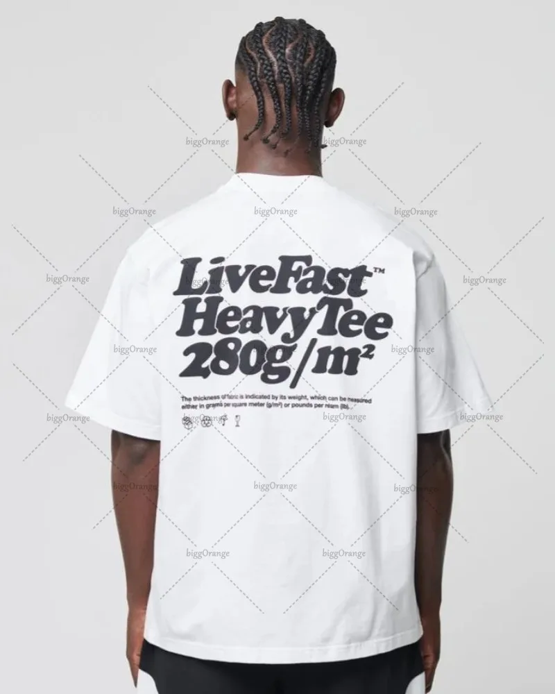 High Street Fashion Brand Streetwear American Retro Letter Print Oversized T-shirt Men Hip-hop Punk Casual Colorful Cotton Top