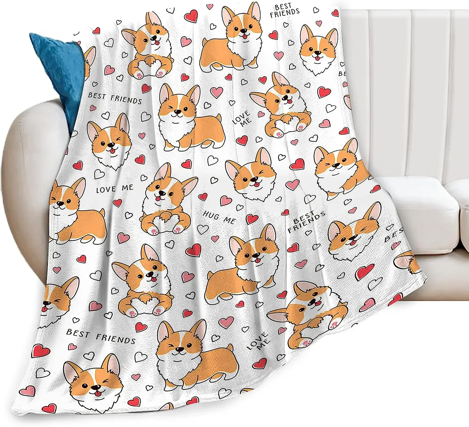 Corgi Blanket Cute Pet Dog Corgi Throw Blankets Super Soft Flannel Cozy Cartoon Pattern Animals Blanket Warm Lightweight