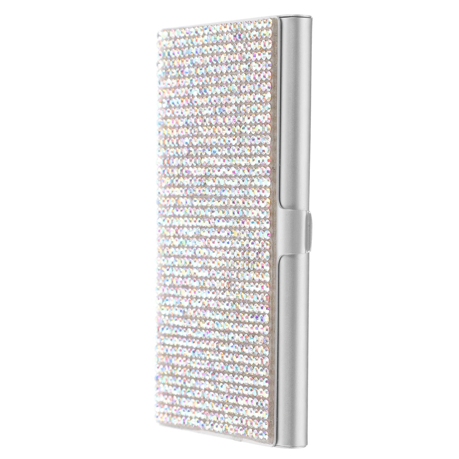 

Rhinestone Business Card Holder Metal Cards Storage Organizer Compact Size Portable Silver Large Capacity Stable Hold