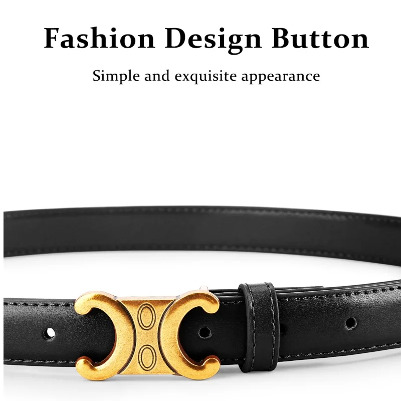 Cinturón de cuero genuino para mujer, hebilla dorada de alta calidad, ideal para combinar con vestidos y jeans.