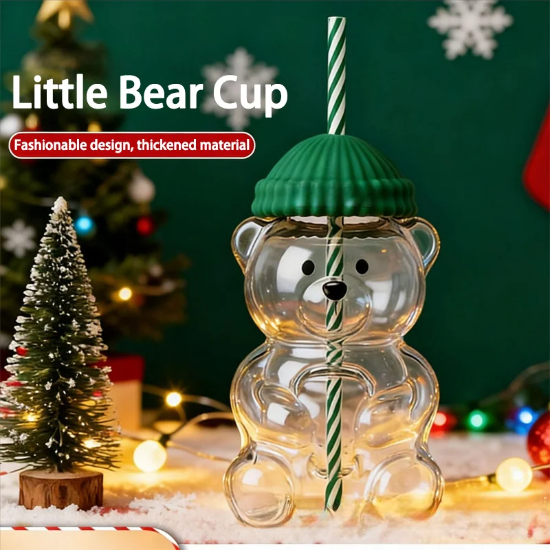 2026 New Cute Teddy Bear Straw Glass, 20 Ounces Reusable, Suitable for Iced Coffee, Milk Tea, and Cocktails, Dishwasher Washable