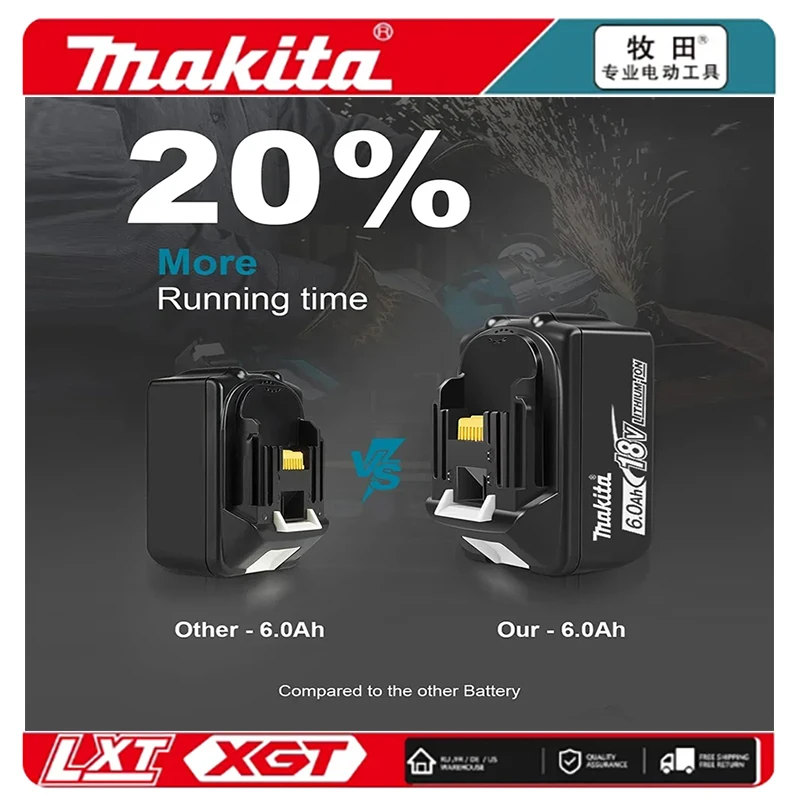 Makita 18V 6.0Ah rechargeable battery, suitable for Makita BL1840 BL1830 BL1830B BL1850 BL1850B original power tool battery