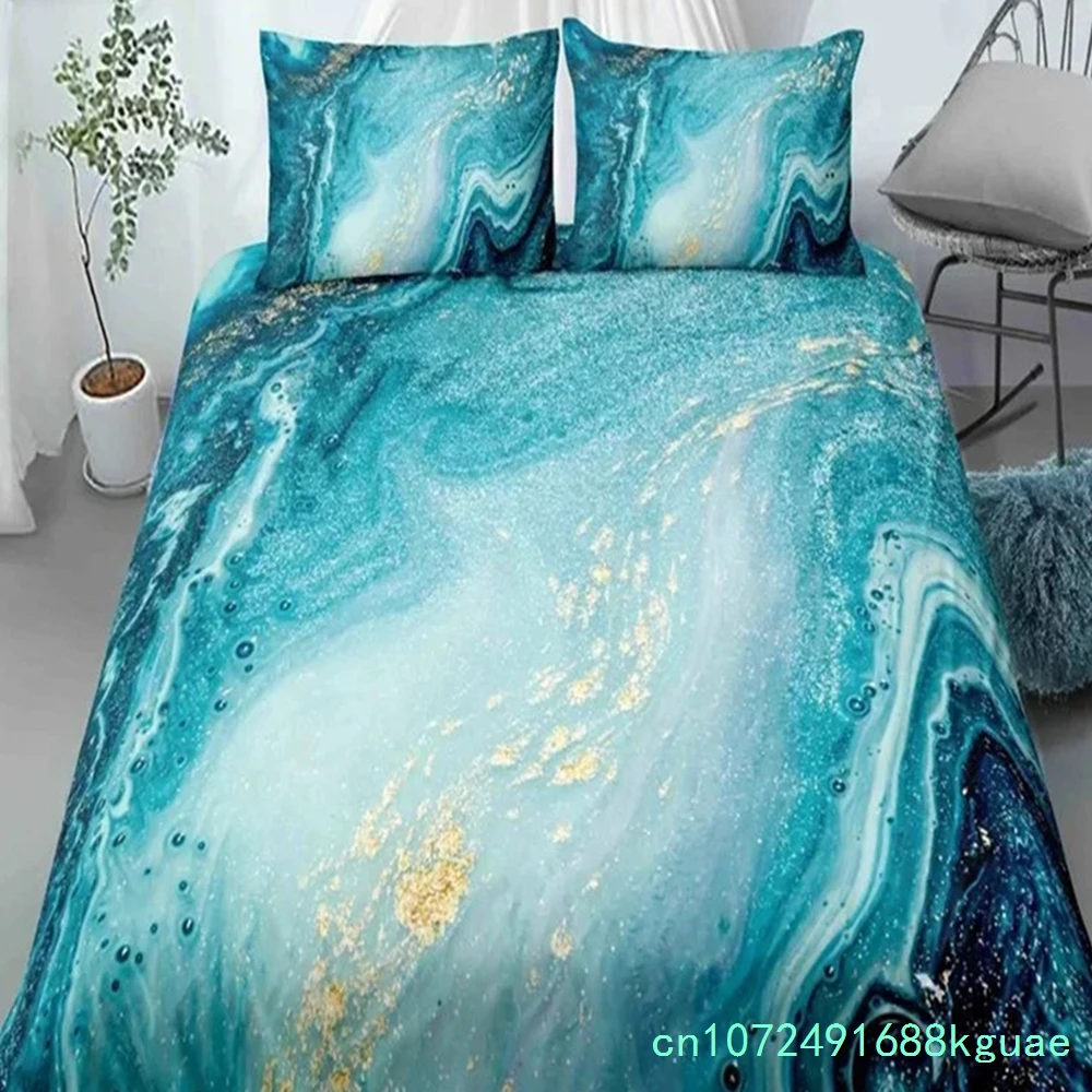 Chic Marble Duvet Cover Microfiber Mint Gold Glitter Turquoise Bedding Set Abstract Aqua Blue Quilt Cover Single Twin Full Size