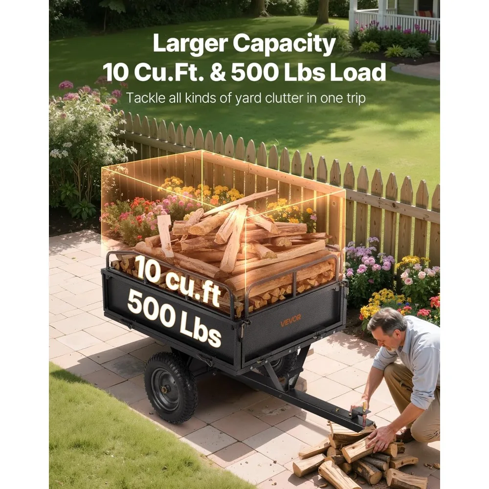 10 أقدام مكعبة ومقطورة ATV شديدة التحمل بسعة 500 رطل مع ميزة عربة تفريغ، وعربة أدوات قابلة للقطر من الفولاذ #4