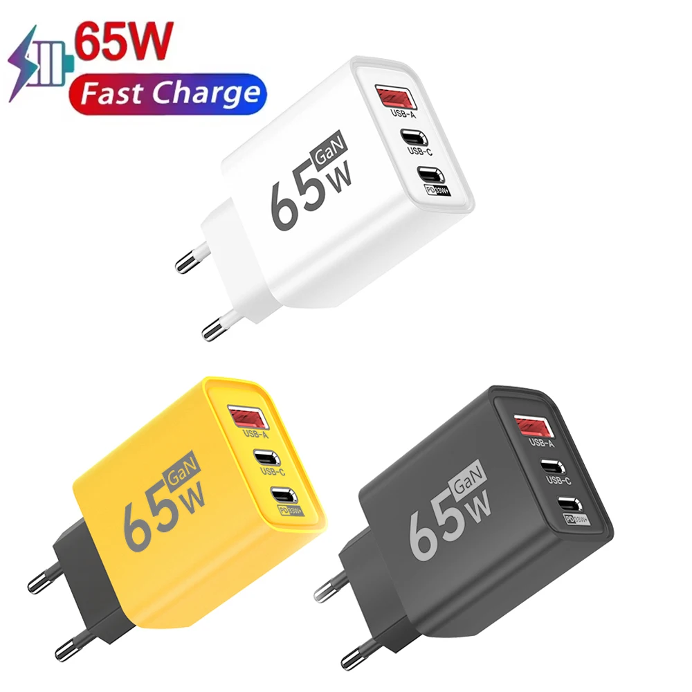 

65W GaN USB Charger Fast Charging Quick Charger3.0 Travel Charger For iPhone 15 Samsung Xiaomi Mobile Phone Adapter EU US Plug