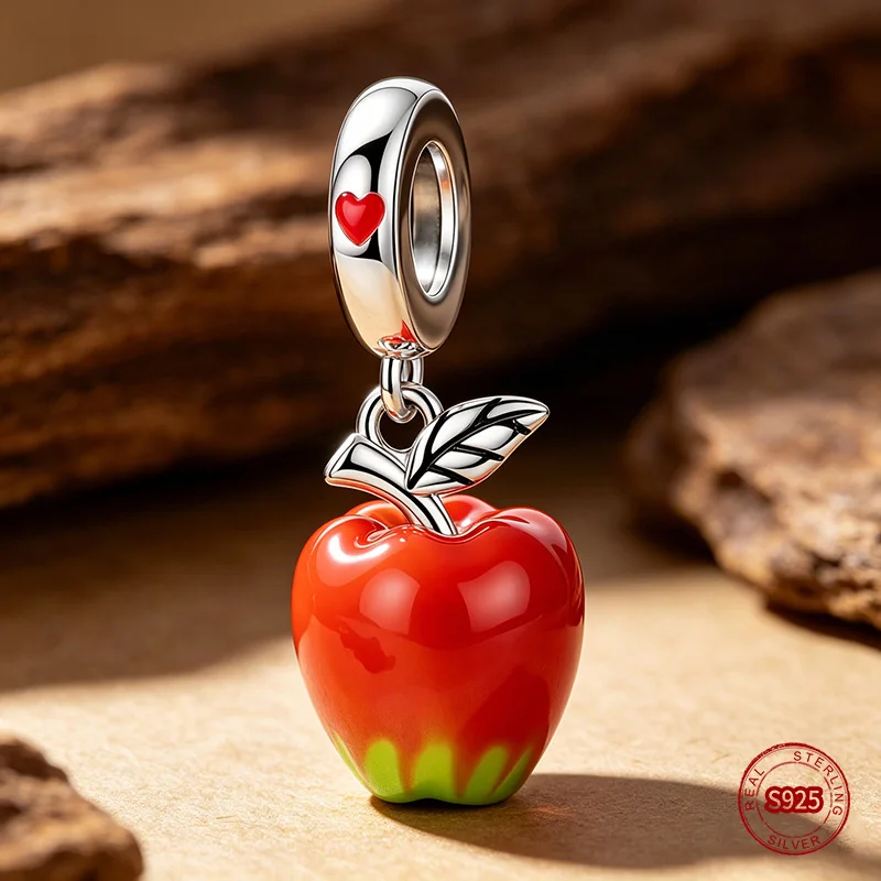 

Ahthen 925 Sterling Silver Beads Glazed Apple Dangle Charm fit Snake Chain Bracelets or Necklaces Women DIY Jewelry Making