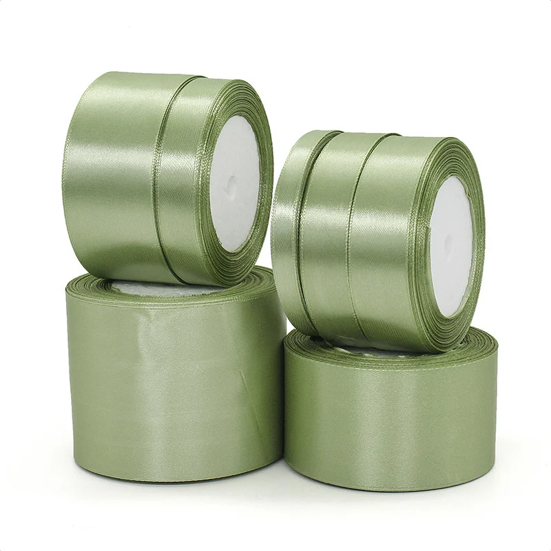 25yards/Roll Satin Ribbons Matcha Green 10/15/20/25/40/50MM For Wedding Christmas Home Decorate Handmade Gift  Wrapping Supplies